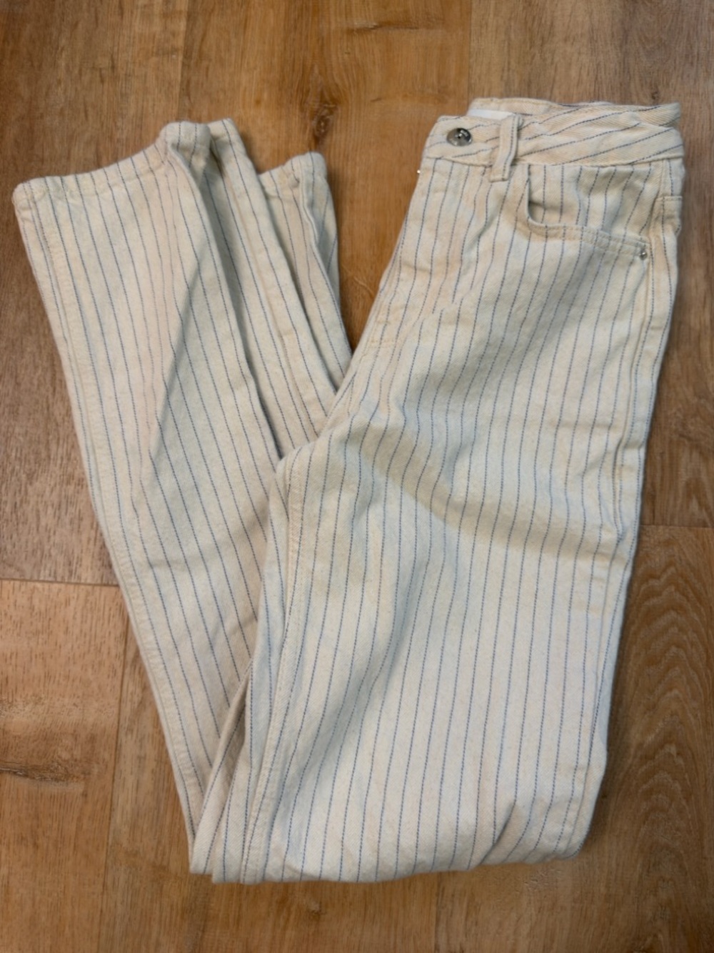 Zara Cream Jeans with Blue Pinstripes